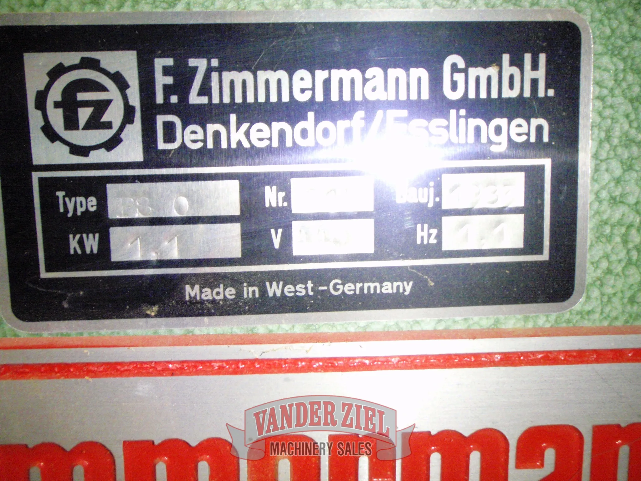 Zimmerman Ribbon Sander, Model PS 0 - Prefetch Image 17214