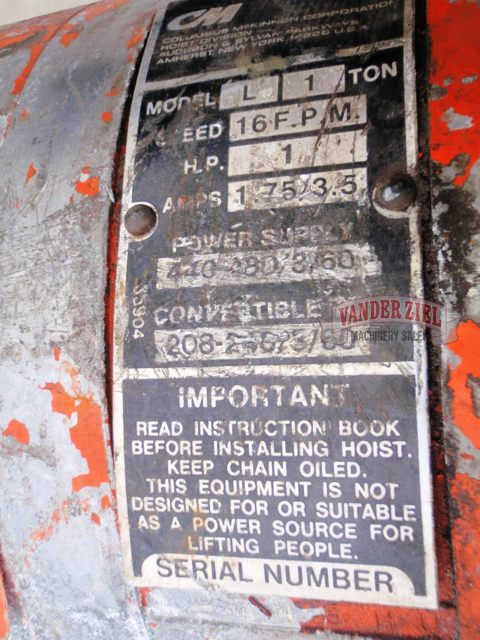 CM Model L 1 Ton Hoist with Pendant Control - Prefetch Image 1977