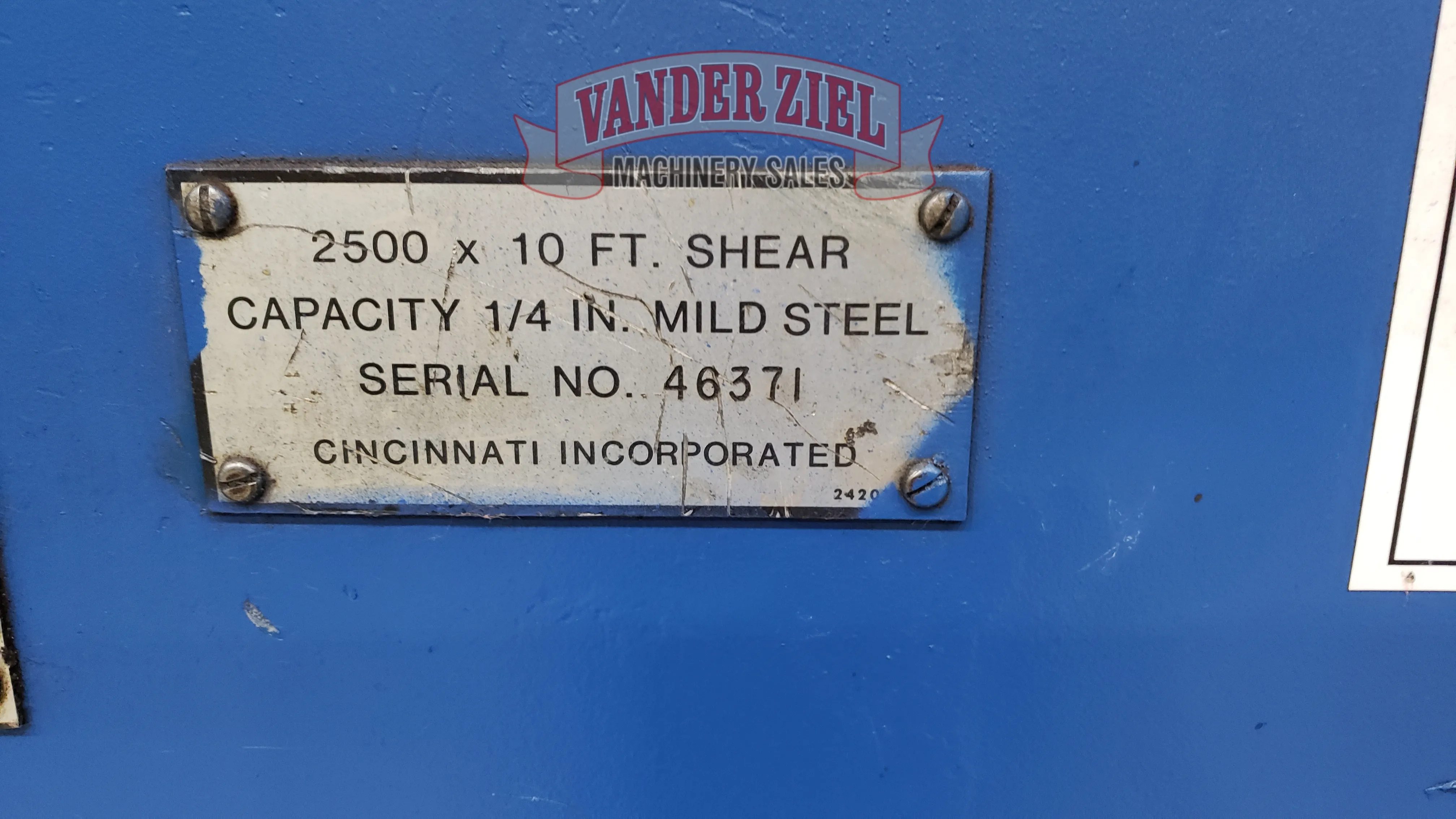 Cincinnati 10’ x ¼” Hydraulic Shear, Model 2500HS x 10 - Prefetch Image 31546