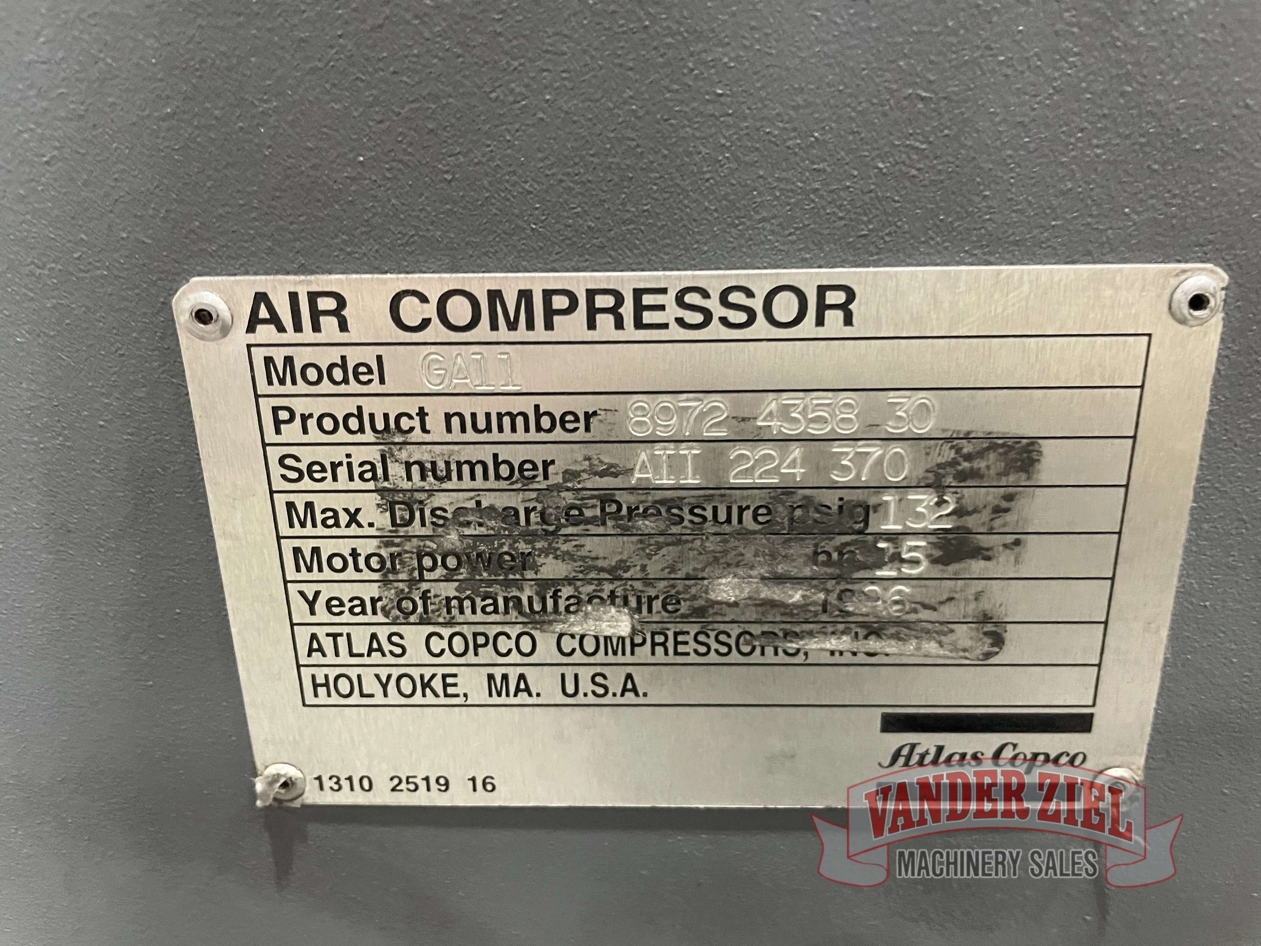 Atlas Copco 15HP Air Compressor, Model GA11 - Prefetch Image 38608