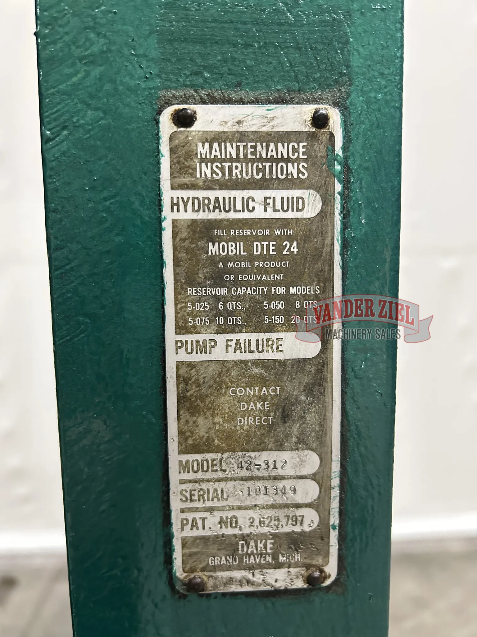 Dake 150 Ton Air Operated H Frame Press, Model 42-312 - Prefetch Image 39558