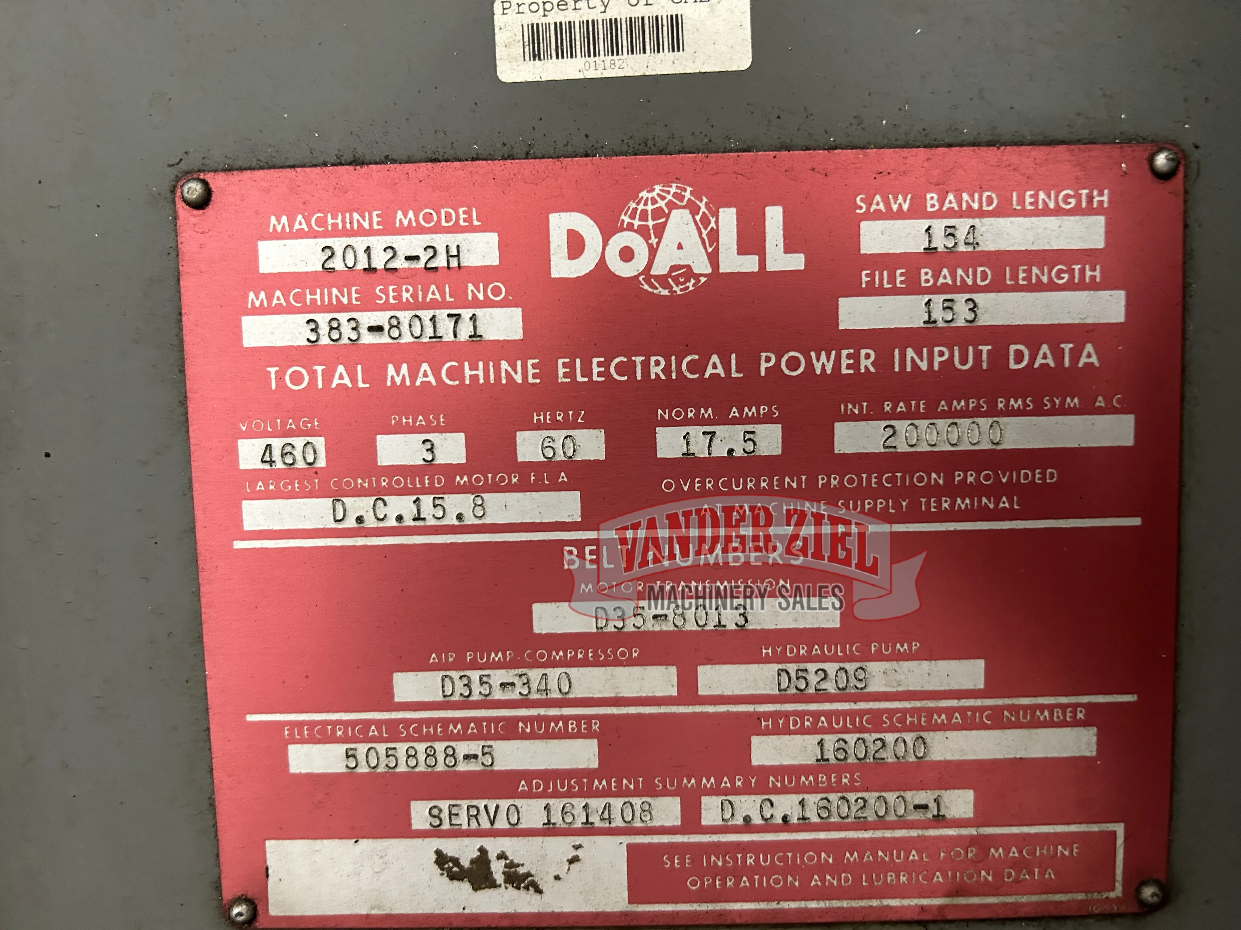 DoAll 20" Vertical Bandsaw, Model 2012-2H - Prefetch Image 40780