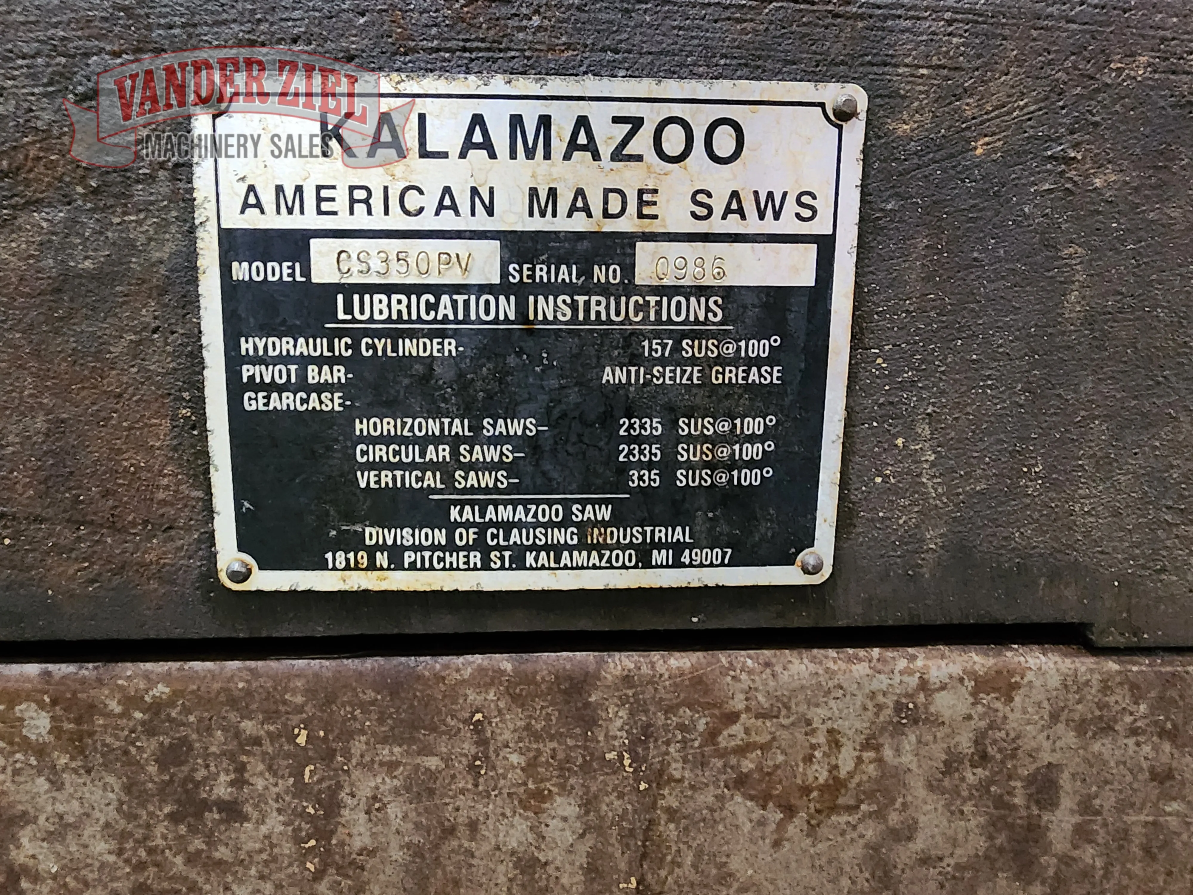 Kalamazoo Cold Saw, Model CS350PV - Prefetch Image 42739