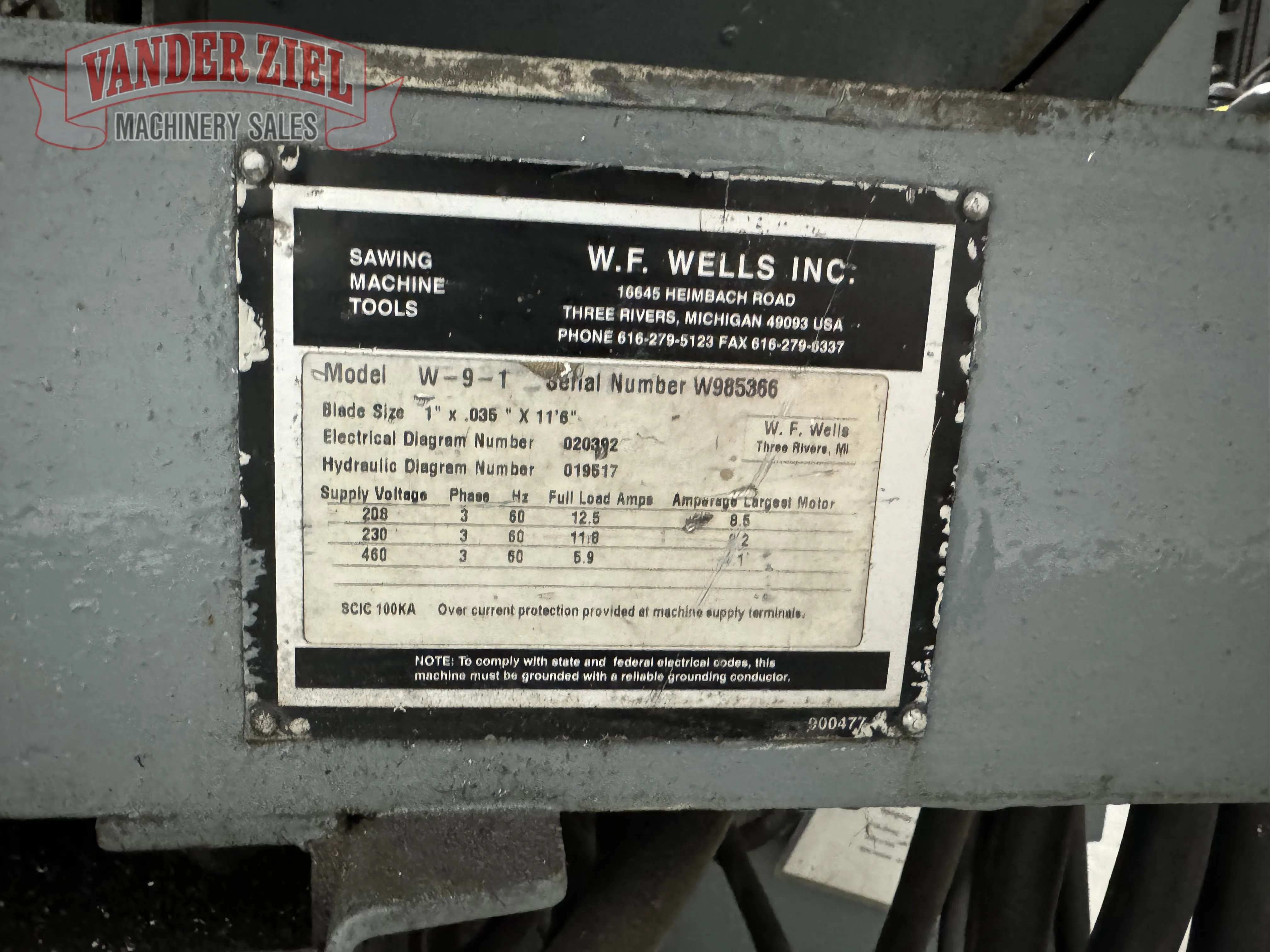 WF Wells Model W-9 Horizontal Saw - Prefetch Image 43290