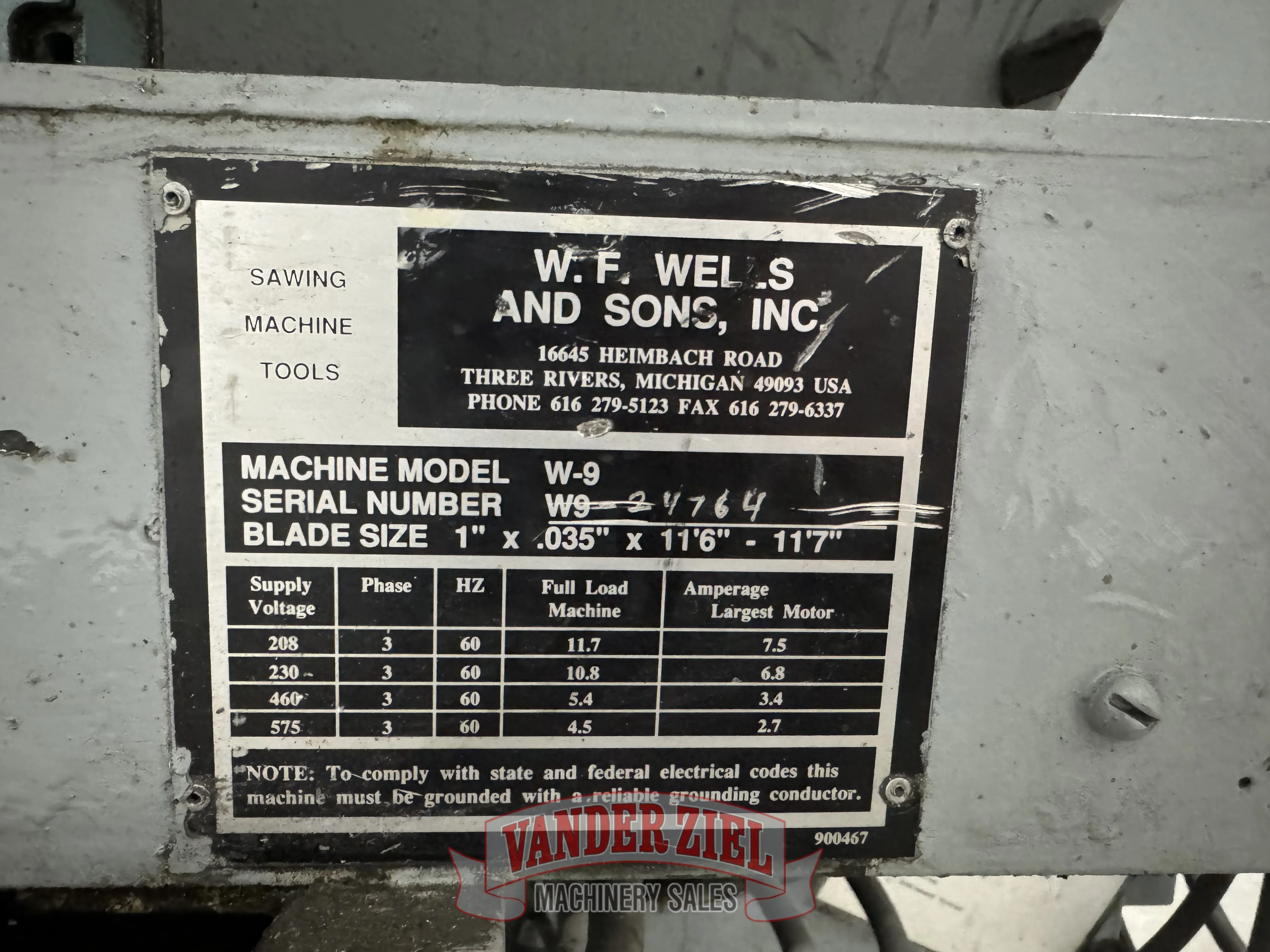 WF Wells Model W-9 Horizontal Saw - Prefetch Image 43296