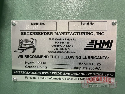 Betenbender 6' x 70 Ton Press Brake - NEW - Gallery Thumbnail 2