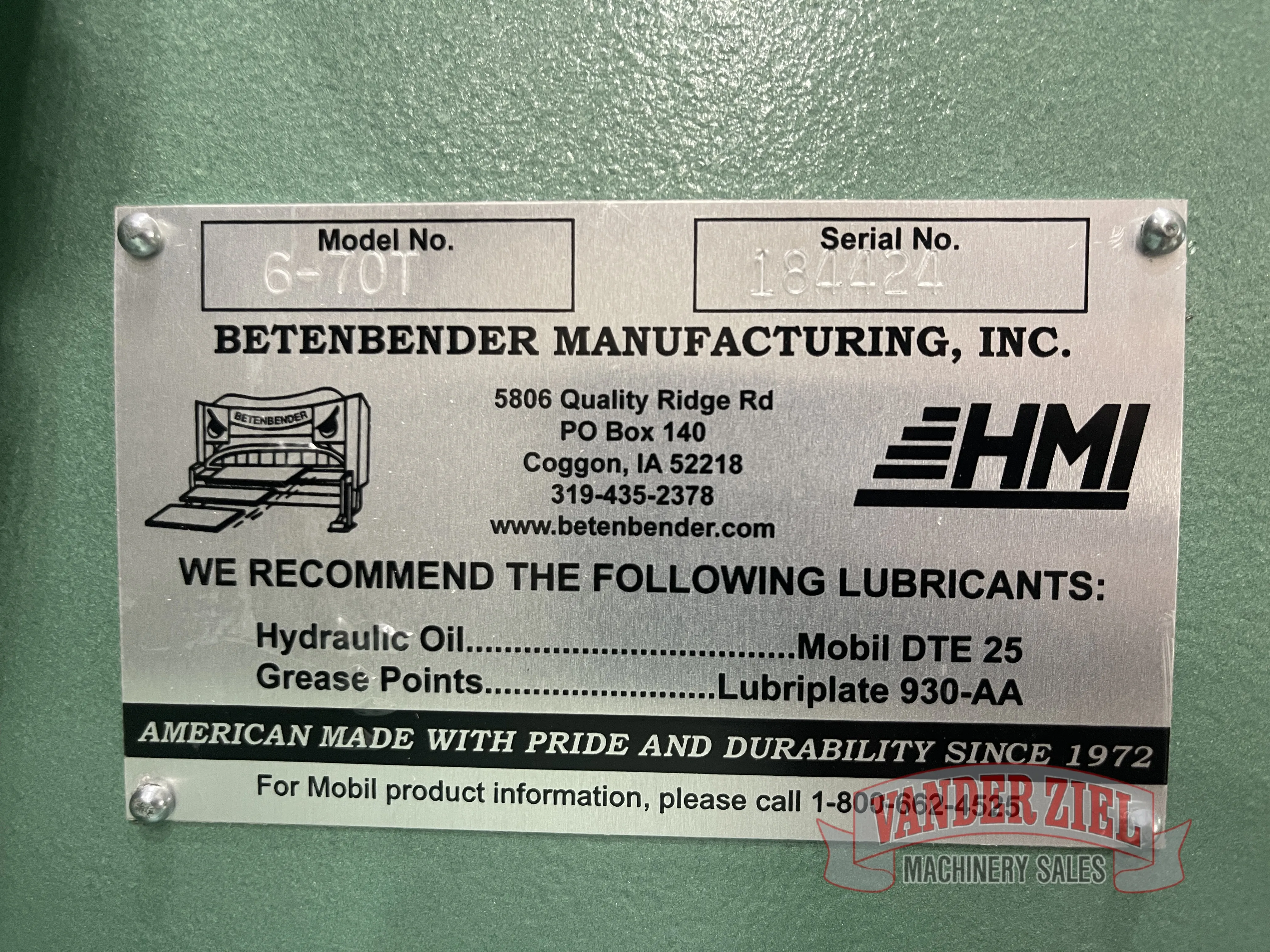 Betenbender 6' x 70 Ton Press Brake - NEW - Prefetch Image 43782
