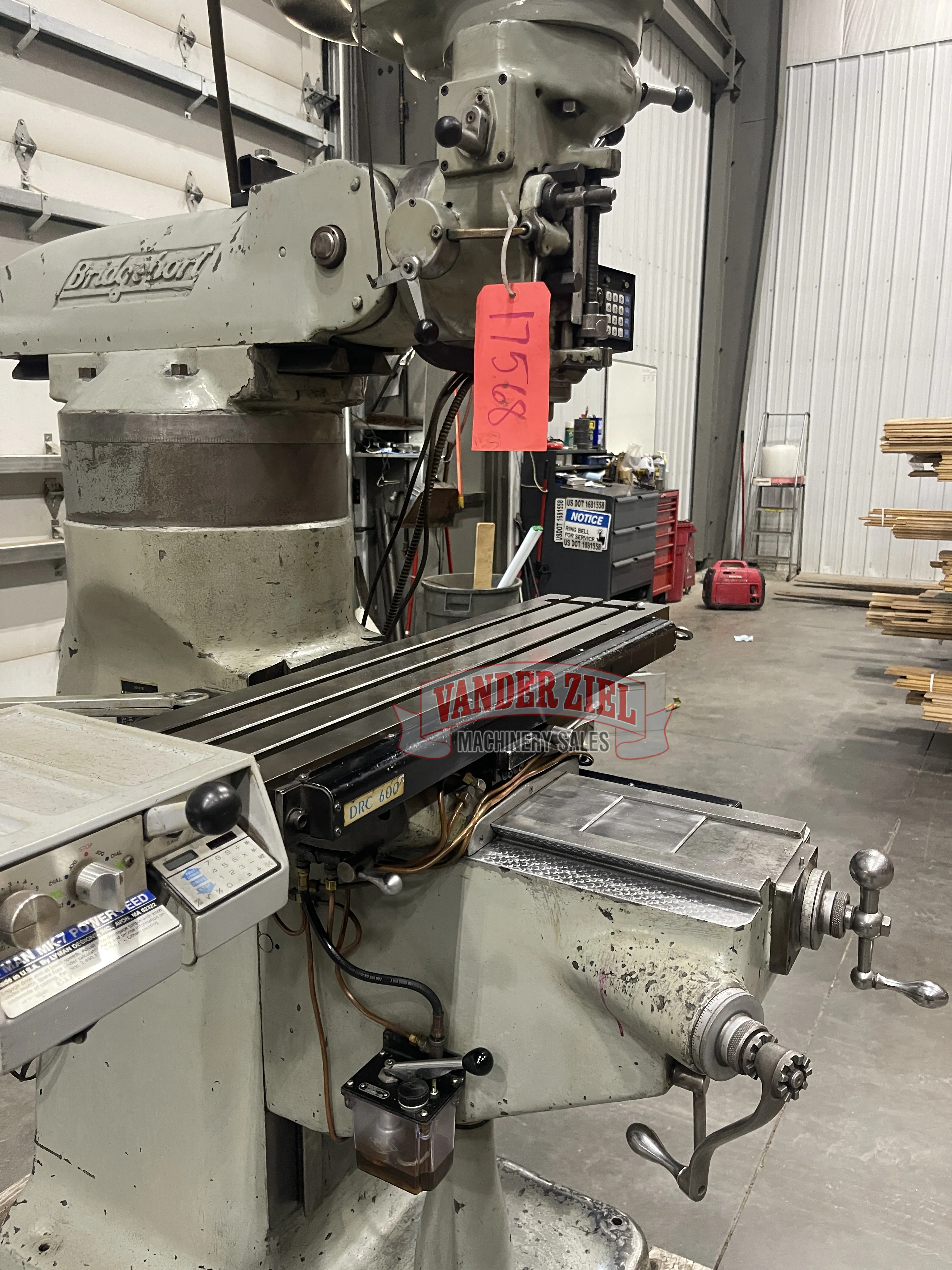 Bridgeport Step Pulley Vertical Knee Mill, 9” x 42” Table, 1 HP - Prefetch Image 46009