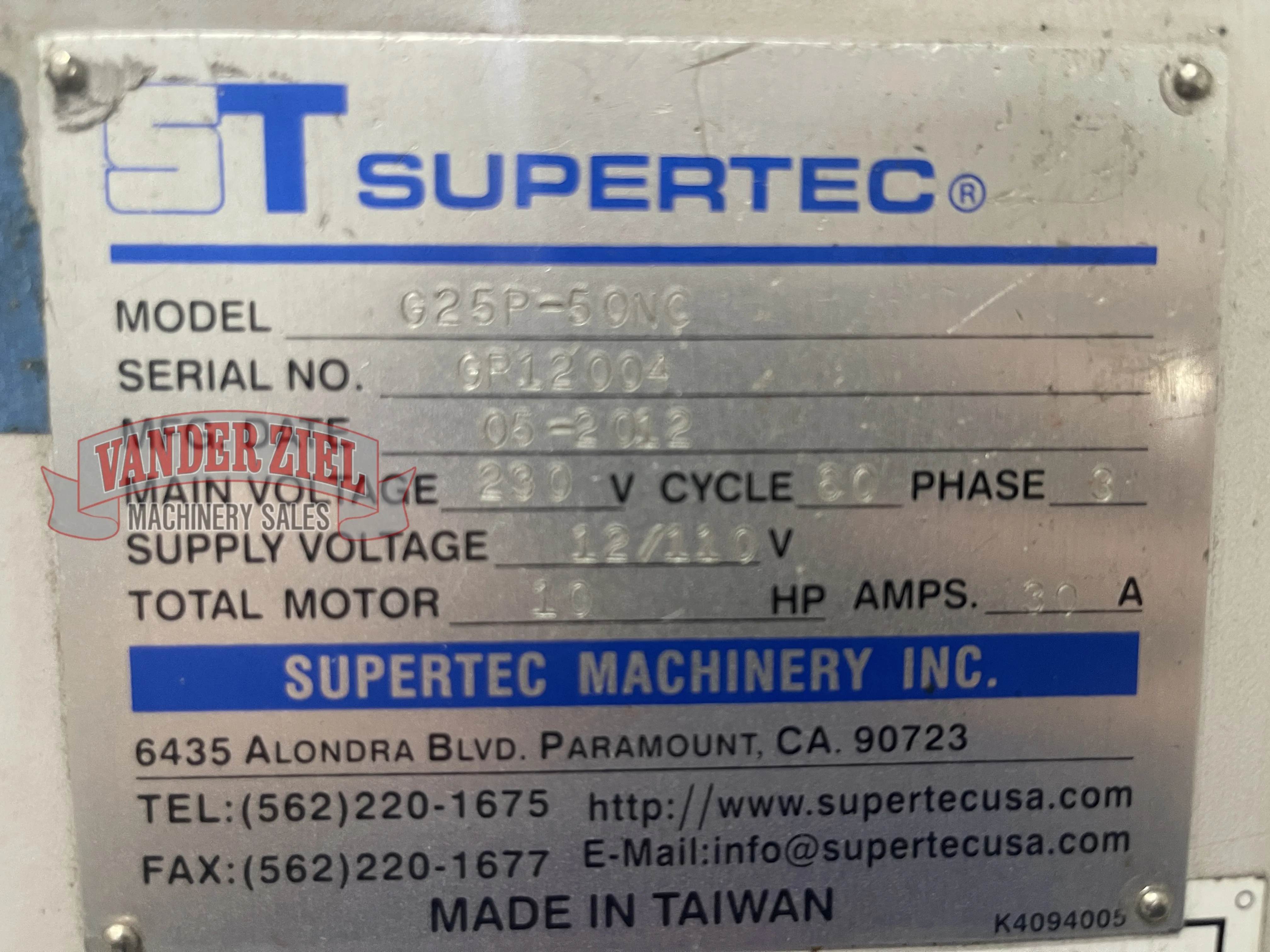 Supertec 10" x 20" Cylindrical Grinder, Model G25P-50NC - Prefetch Image 46206