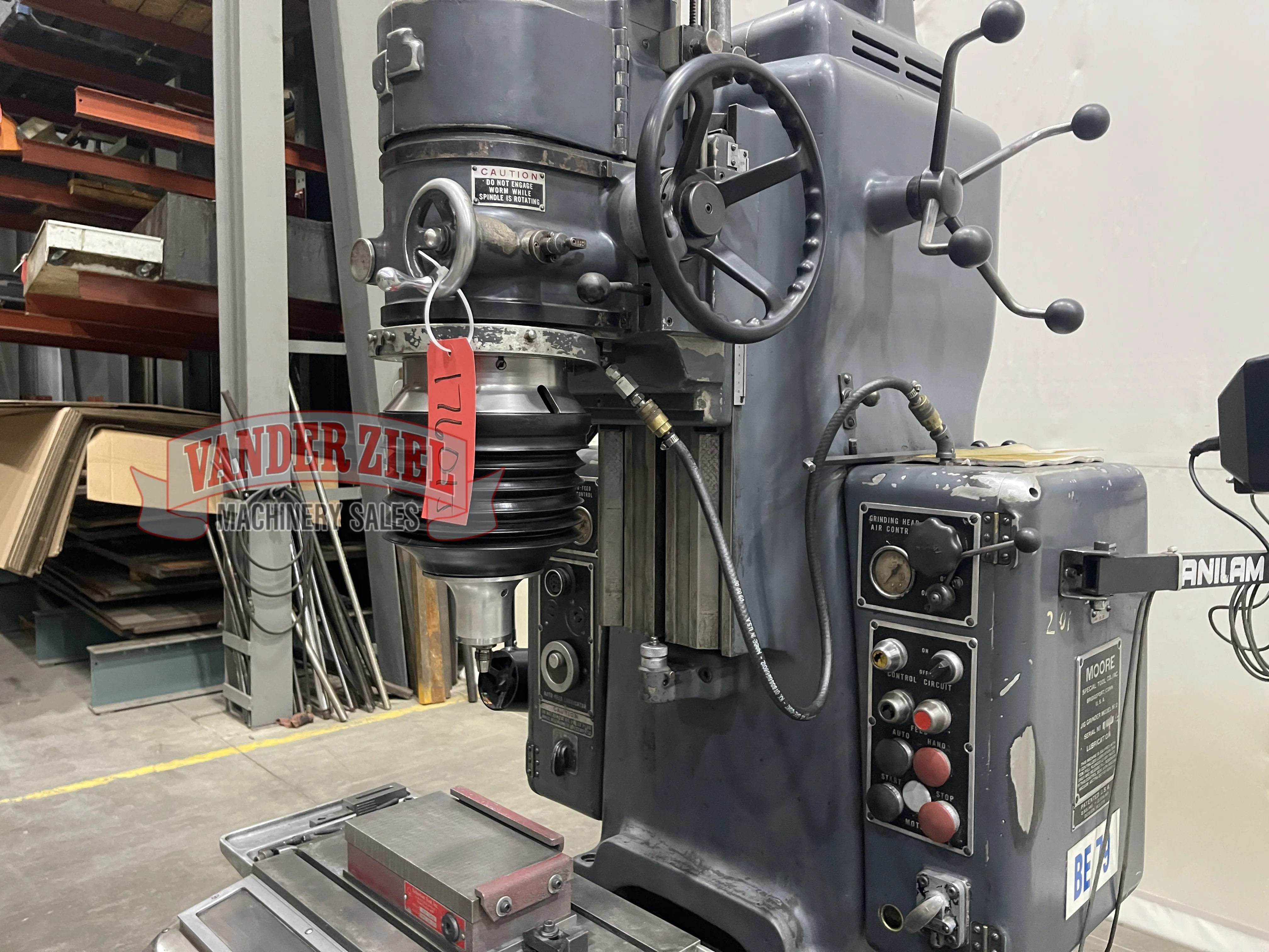 Moore No. 2 Jig Grinder, 19" x 10" T-Slotted Table, Auto Feed, Anilam Wizard 211 2-Axis DRO, 5" x 10" Magnetic Chuck - Prefetch Image 46231