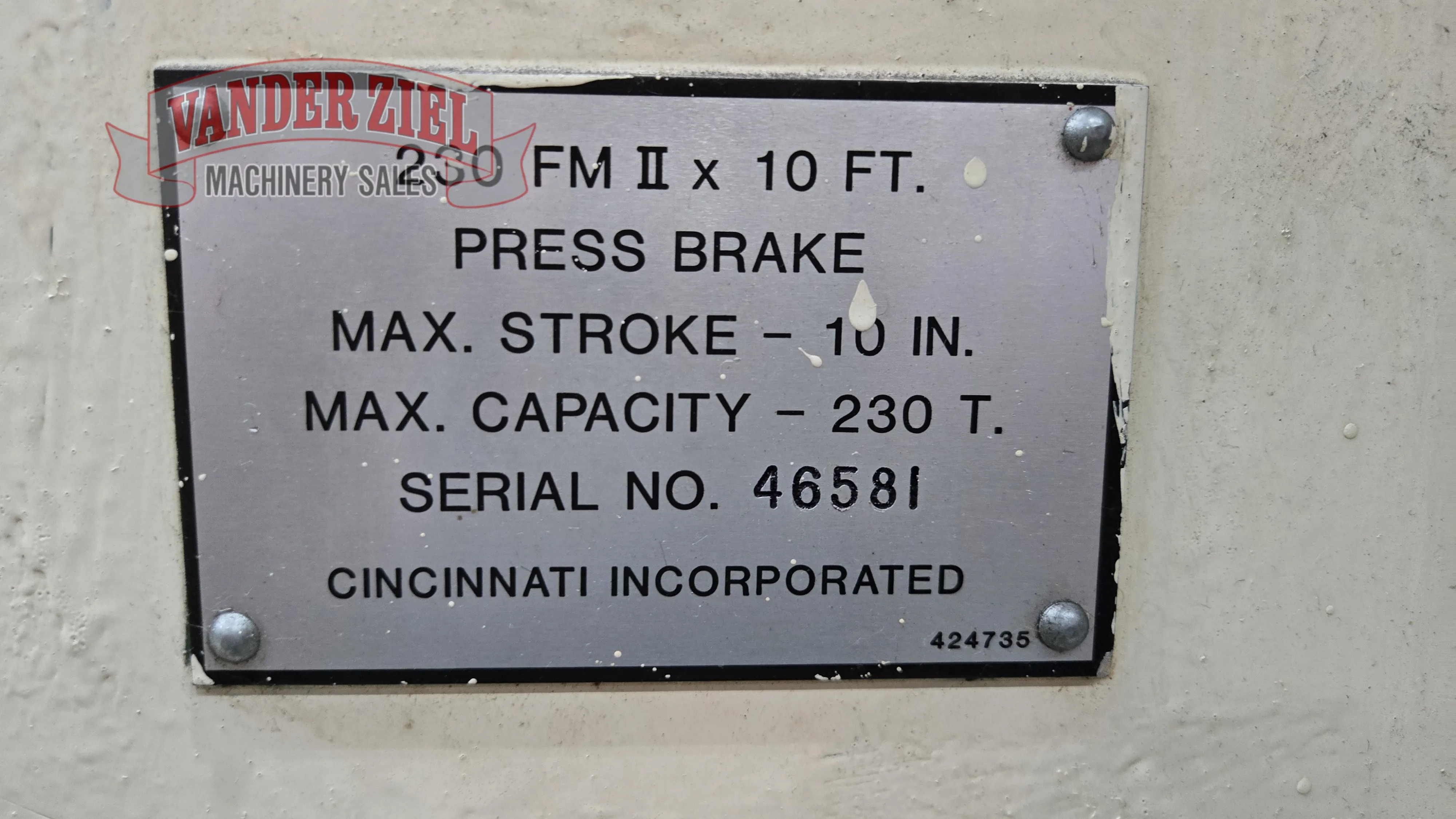 Cincinnati 12’ x 230 Ton Hydraulic Press Brake, Model 230 FMII x 10 - Prefetch Image 47252