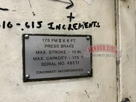 Cincinnati 8’ x 175 Ton Hydraulic Press Brake, Model 175 FMII x 6 - Gallery Thumbnail 9