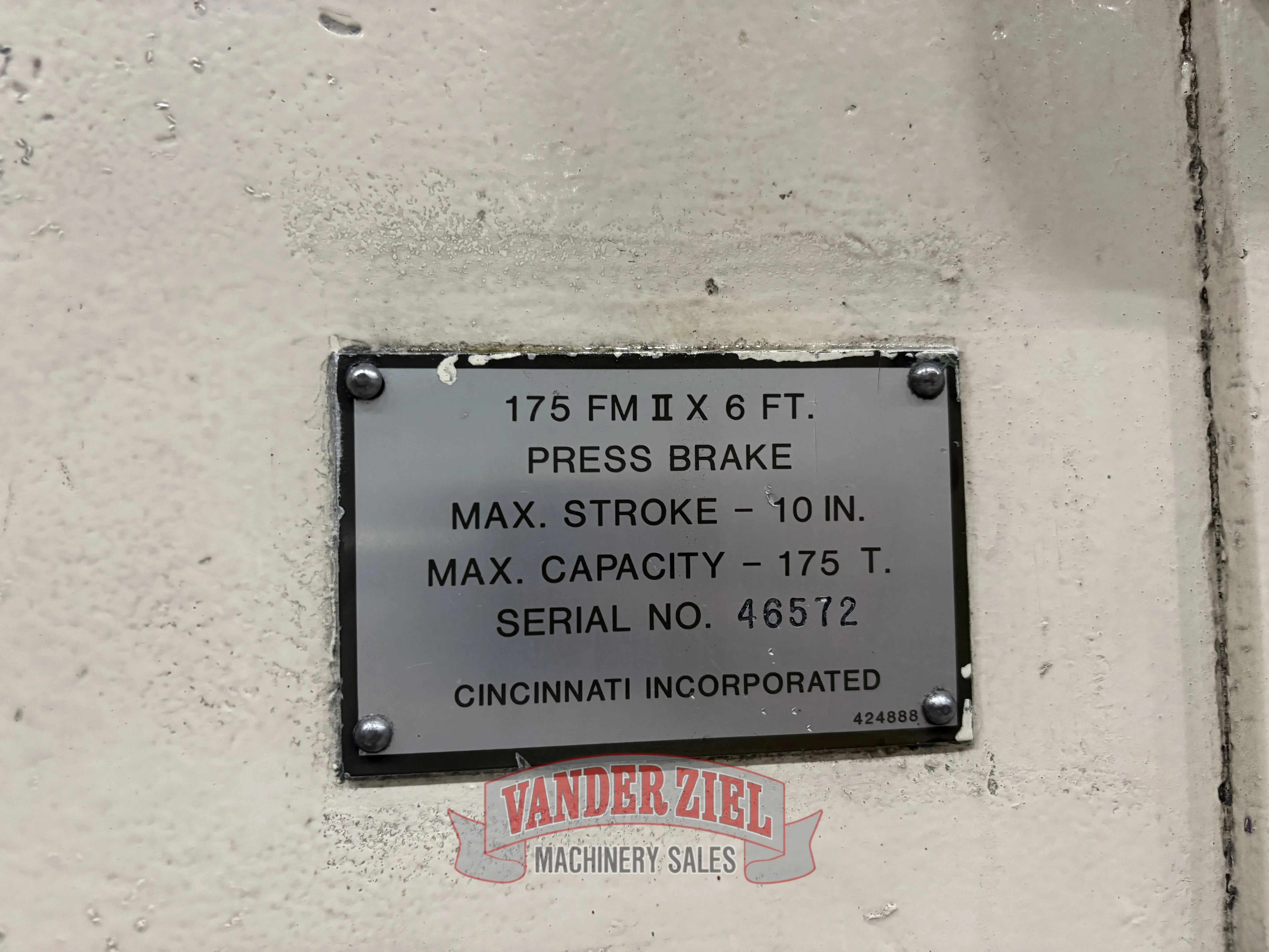Cincinnati 8’ x 175 Ton Hydraulic Press Brake, Model 175 FMII x 6 - Prefetch Image 47277