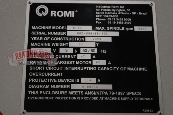 Romi 20.5" x 60" CNC Lathe, Model M20, 3.15" Spindle Bore - Gallery Thumbnail 6